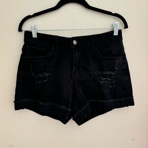 Black Cuffed Ripped Jeans Shorts